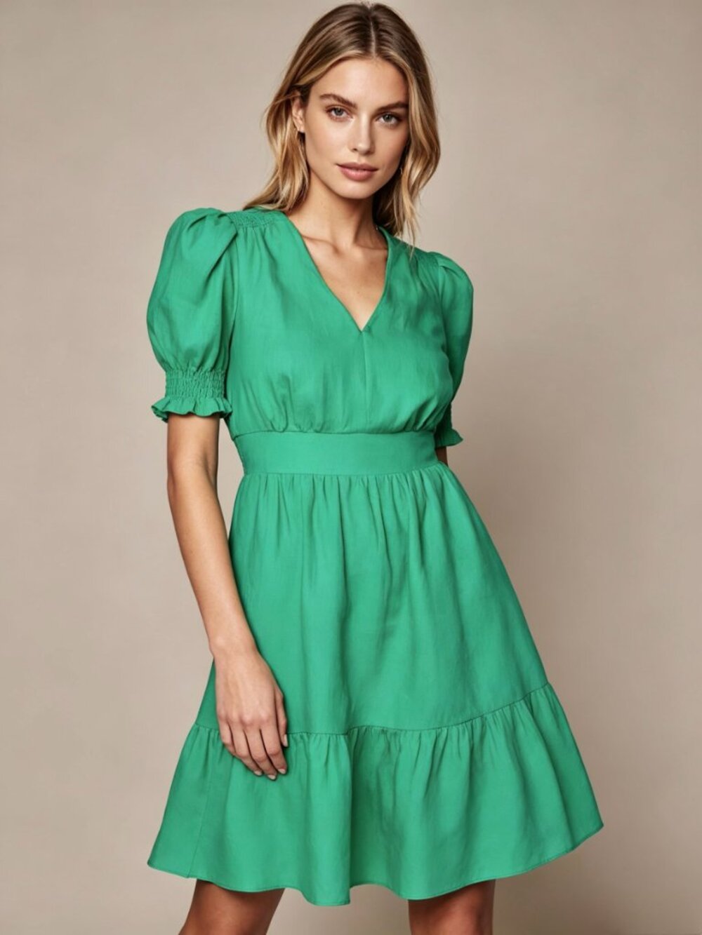 NWOT Boden Linen Aquamarine Green Ruffles Dress Size 12 Knee Length